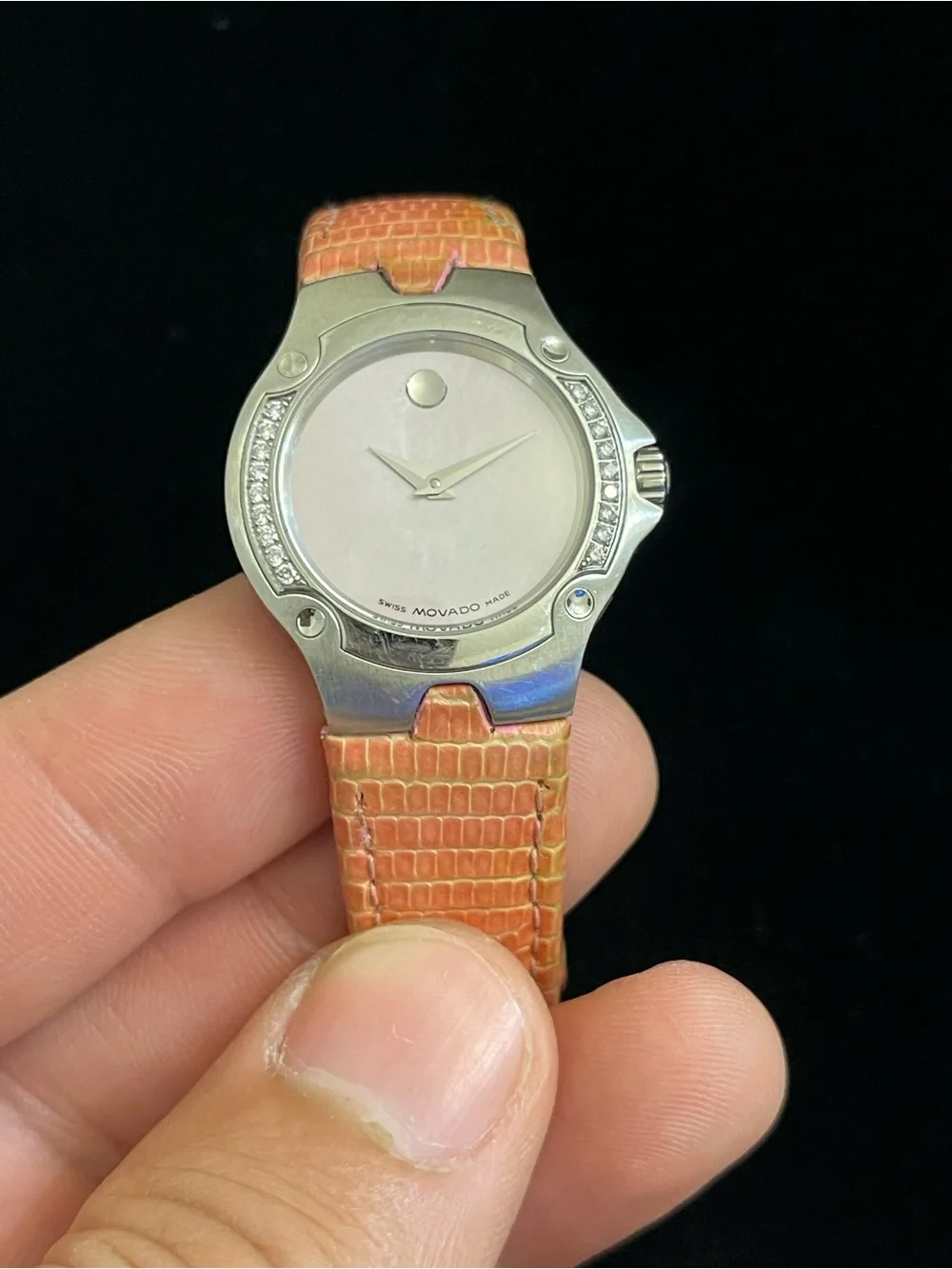 Ladies Movado SE Sports Edition Pink Dial Diamond Stainless Steel Watch 29mm